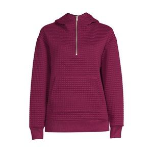 Time and Tru Women's Quilted Half Zip Pullover Top | Burgundy Brick | Large